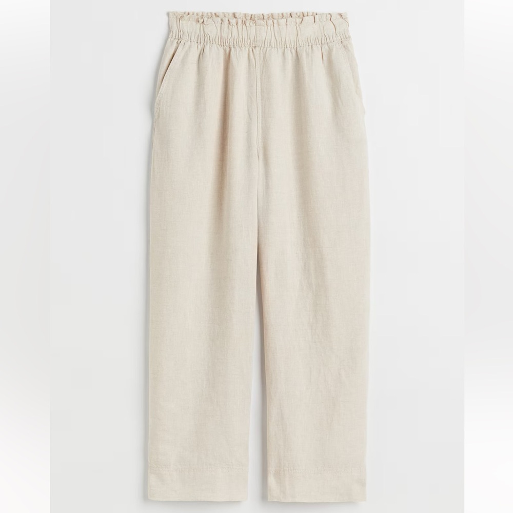H&M Cream Ankle-Length Linen Pants